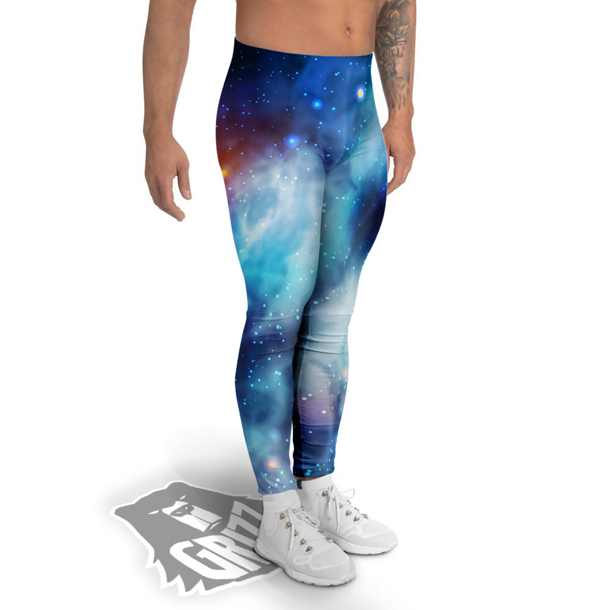 Cosmic Galaxy Space Blue Purple Print Men's Leggings-grizzshop