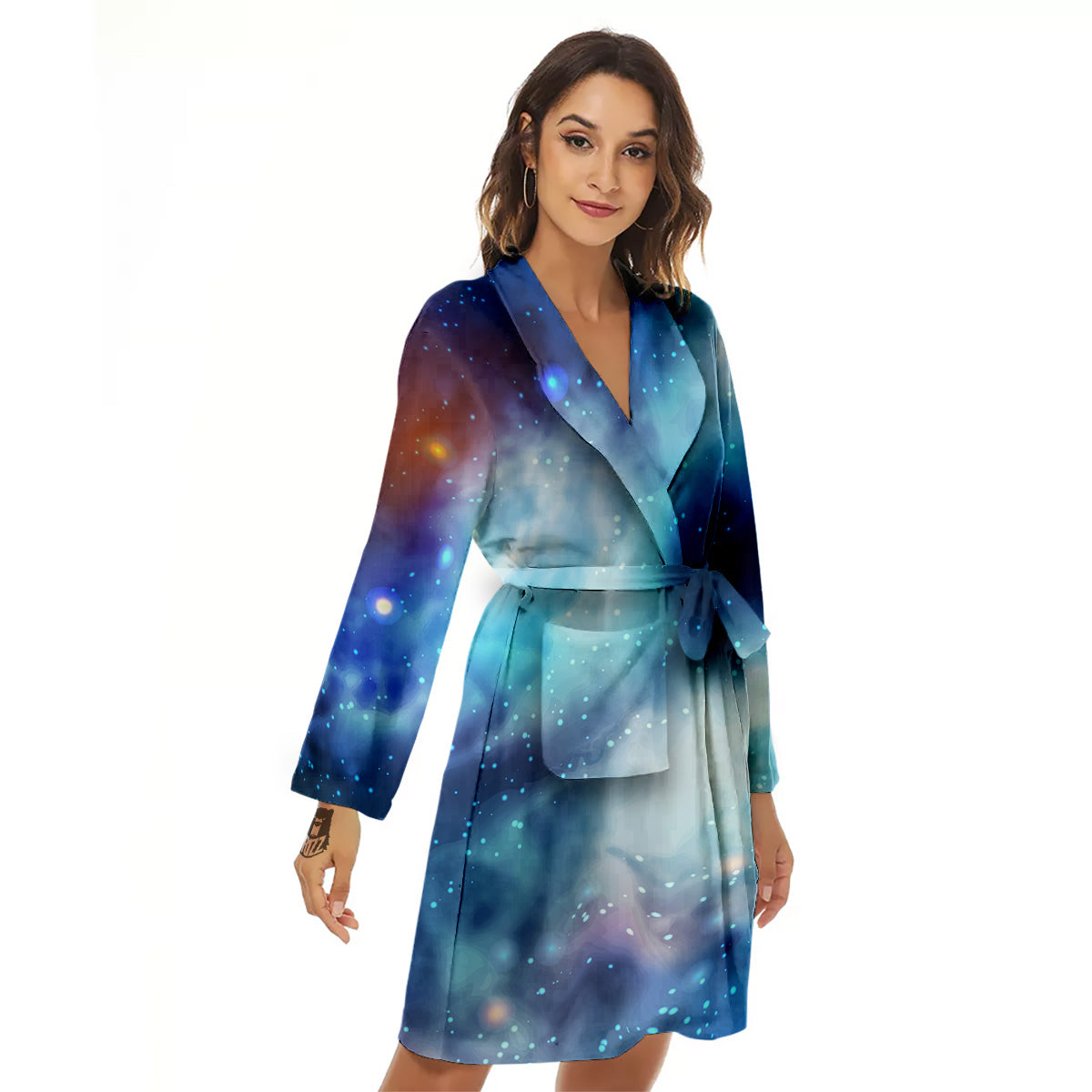 Cosmic Galaxy Space Blue Purple Print Women's Robe-grizzshop