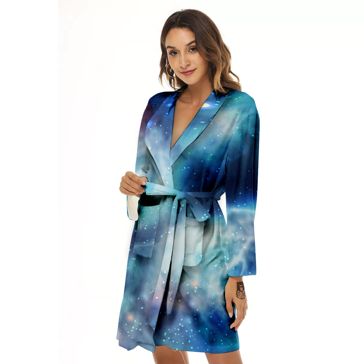 Cosmic Galaxy Space Blue Purple Print Women's Robe-grizzshop