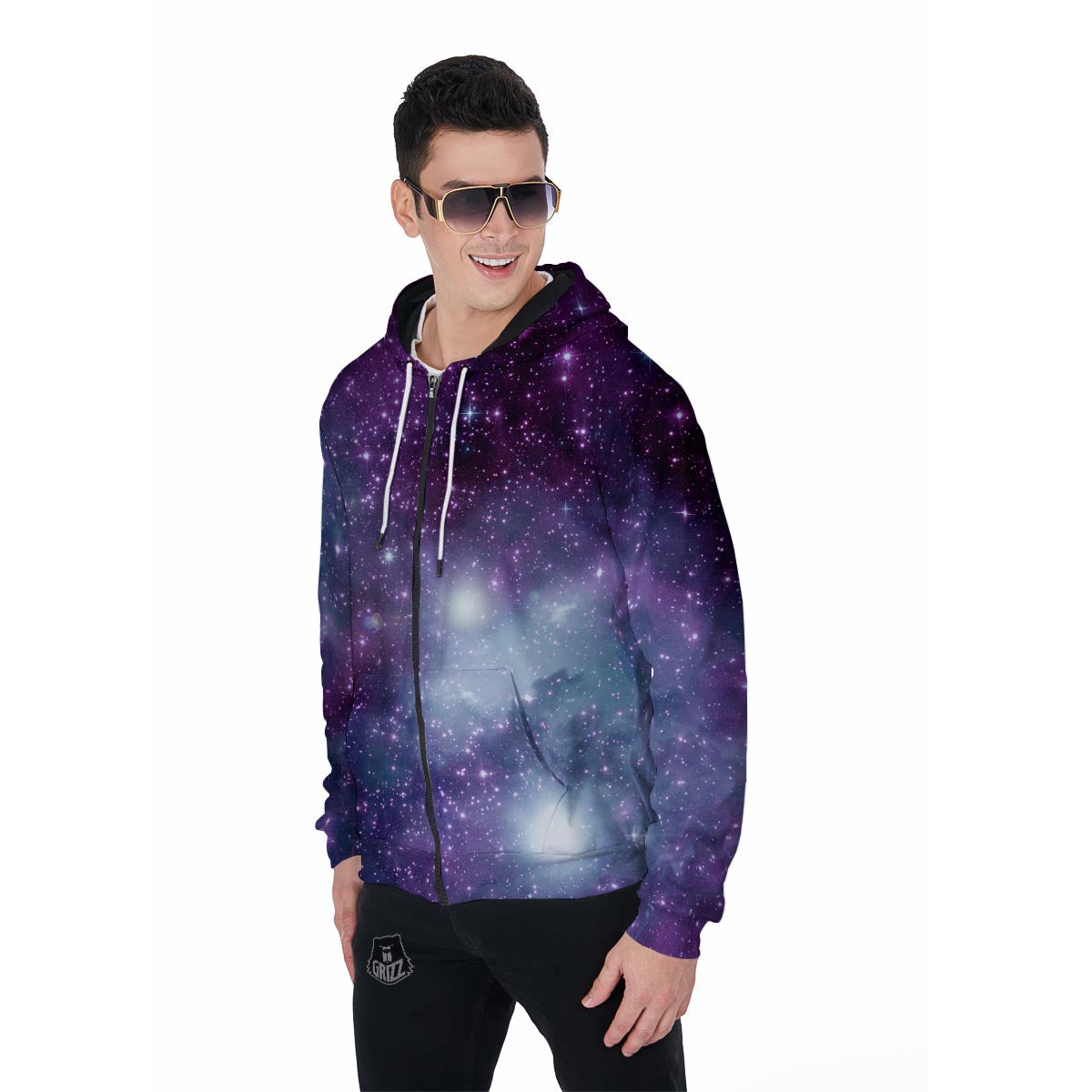 Cosmic Galaxy Space Men's Zip Up Hoodie-grizzshop