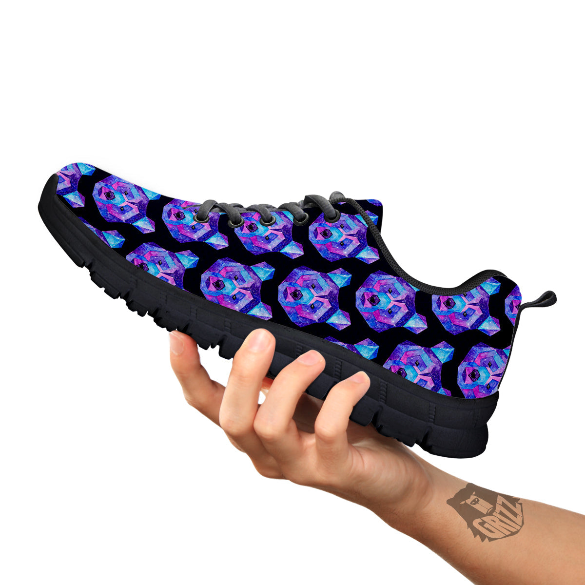 Cosmic Polygonal Bear Print Pattern Black Sneaker-grizzshop