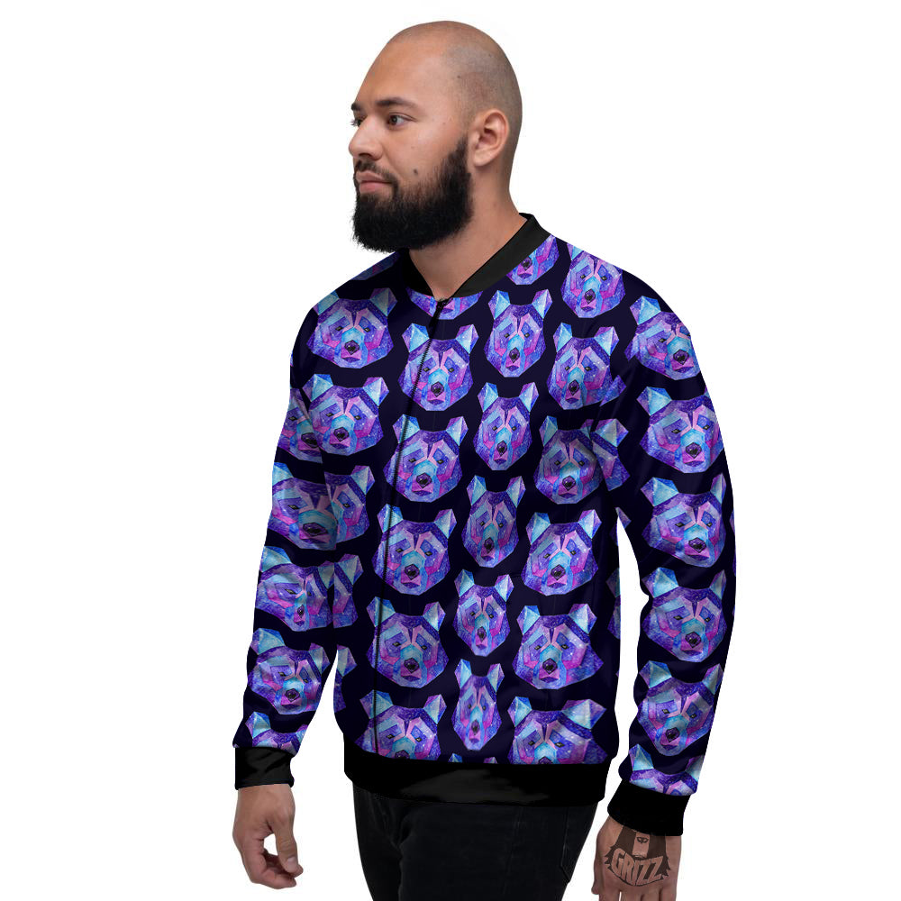 Cosmic Polygonal Bear Print Pattern Men's Bomber Jacket-grizzshop