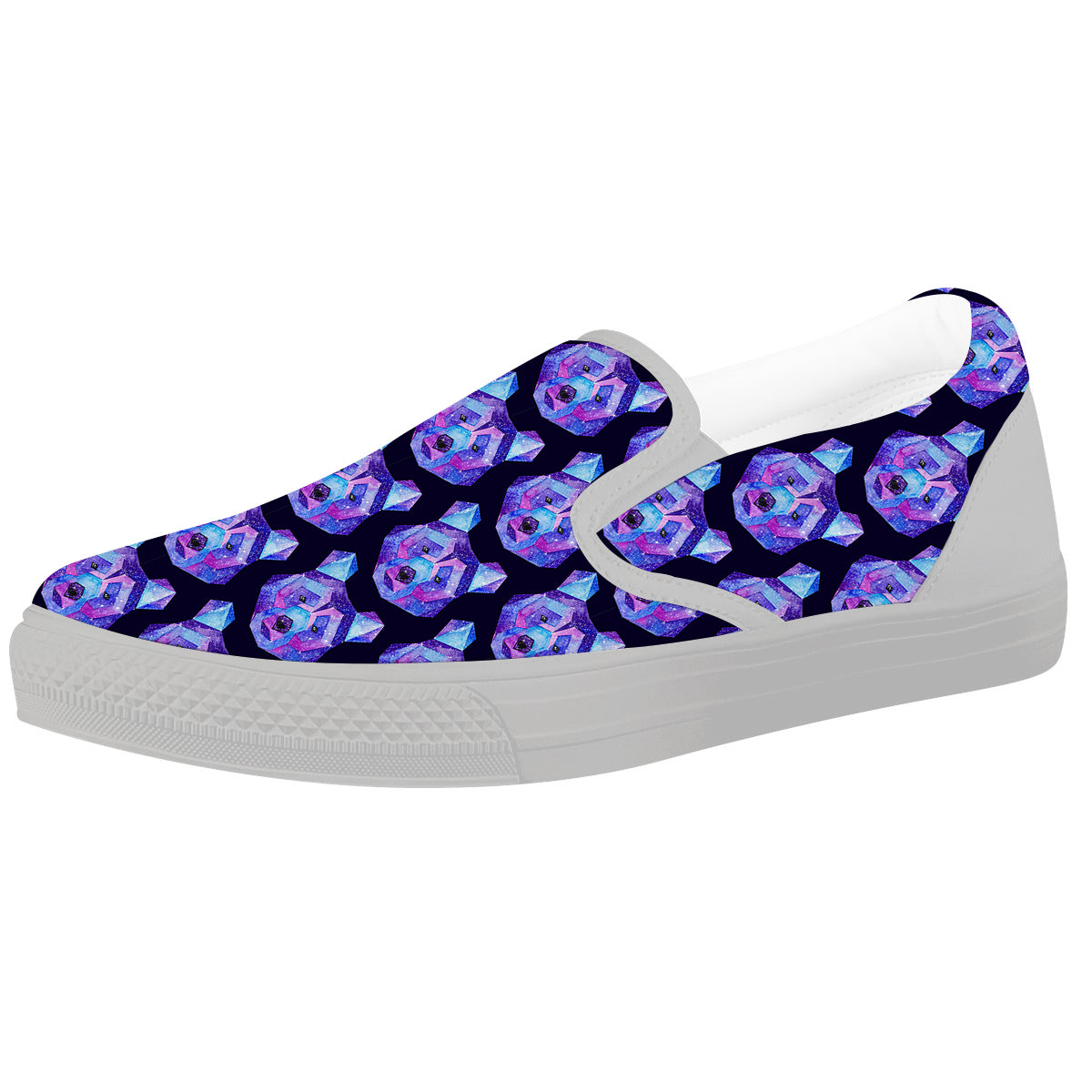 Cosmic Polygonal Bear Print Pattern White Slip On Shoes-grizzshop