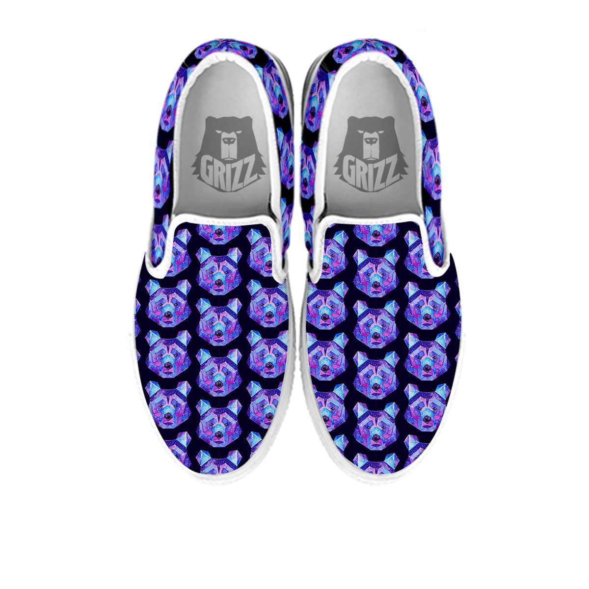 Cosmic Polygonal Bear Print Pattern White Slip On Shoes-grizzshop