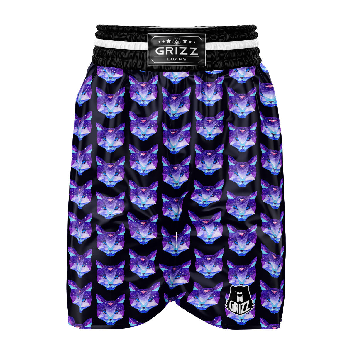 Cosmic Polygonal Cat Print Pattern Boxing Shorts-grizzshop