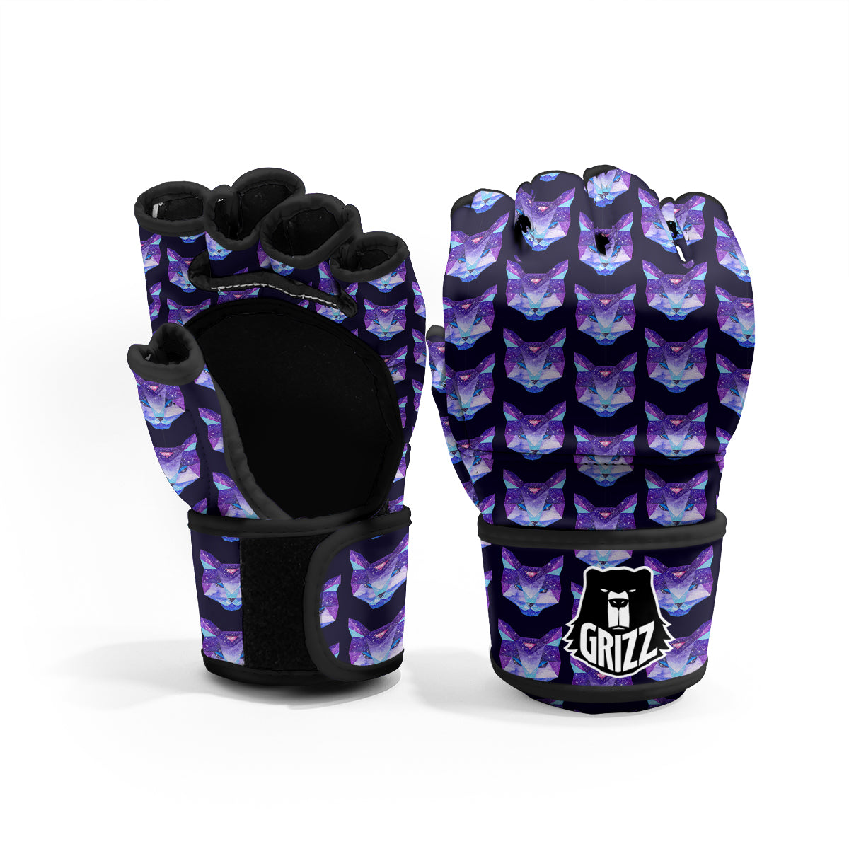 Cosmic Polygonal Cat Print Pattern MMA Gloves-grizzshop