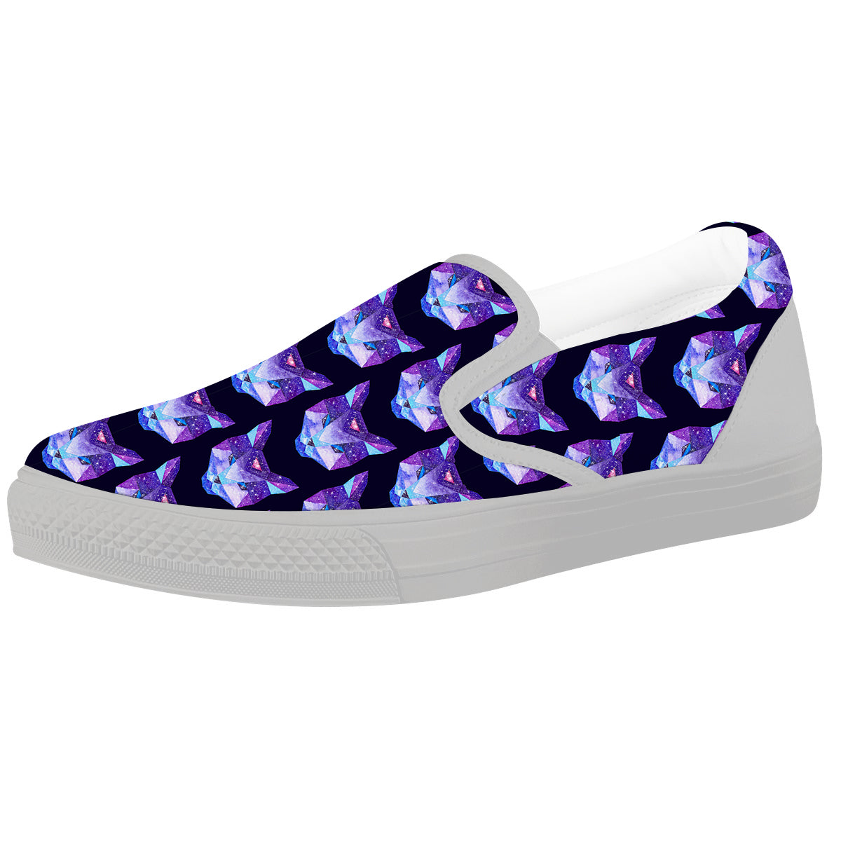 Cosmic Polygonal Cat Print Pattern White Slip On Shoes-grizzshop