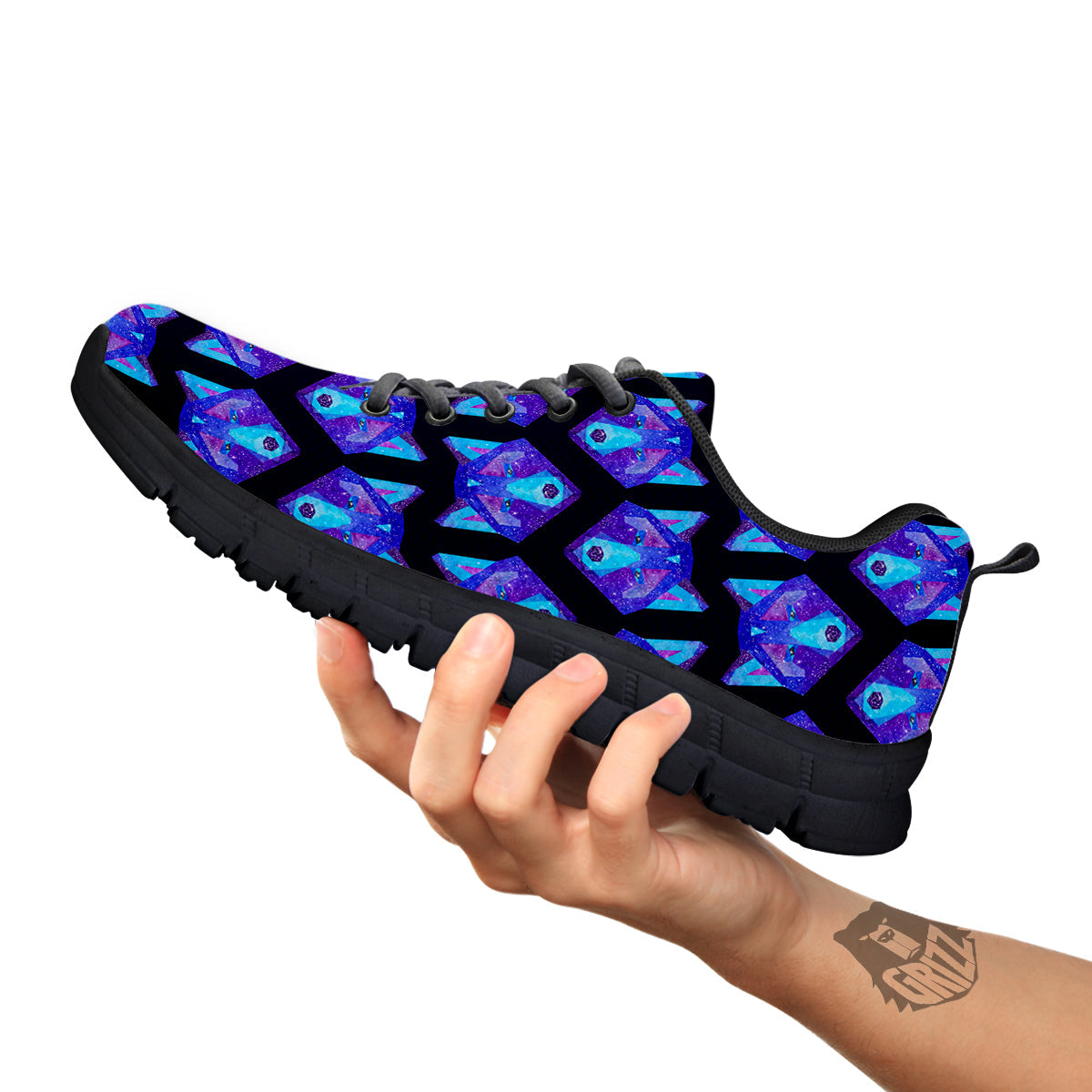 Cosmic Polygonal Wolf Print Pattern Black Sneaker-grizzshop