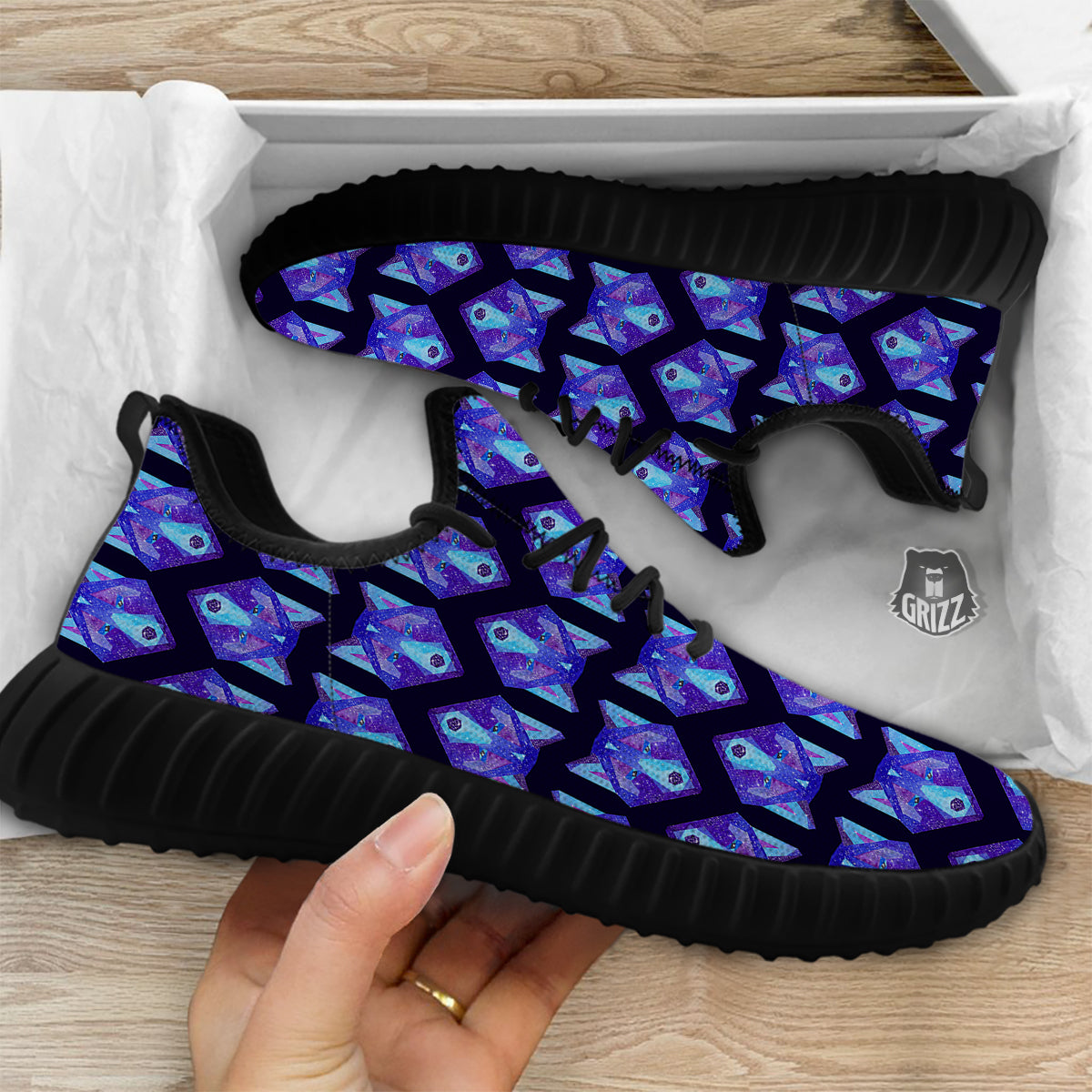 Cosmic Polygonal Wolf Print Pattern Black Walking Shoes-grizzshop