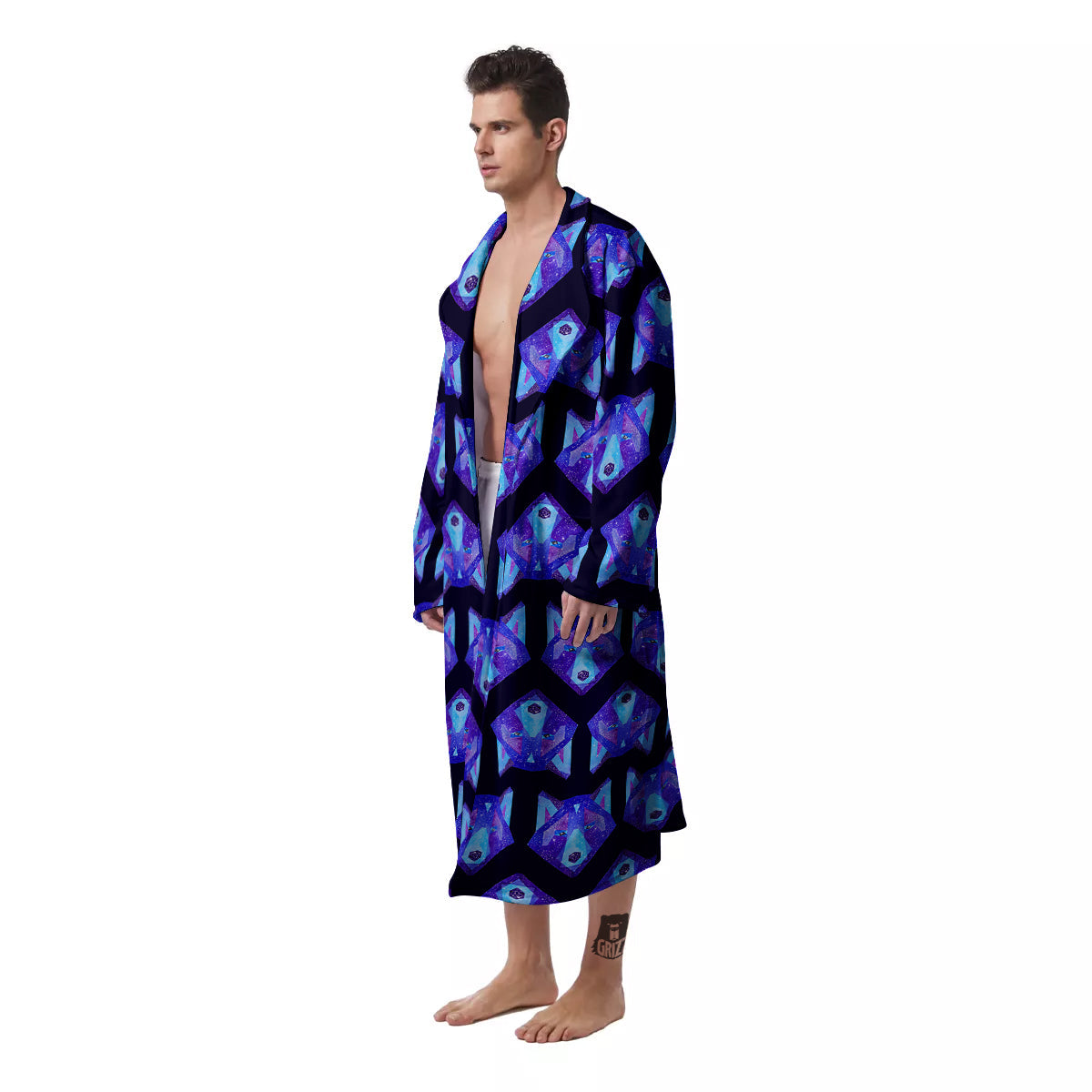Cosmic Polygonal Wolf Print Pattern Men's Robe-grizzshop