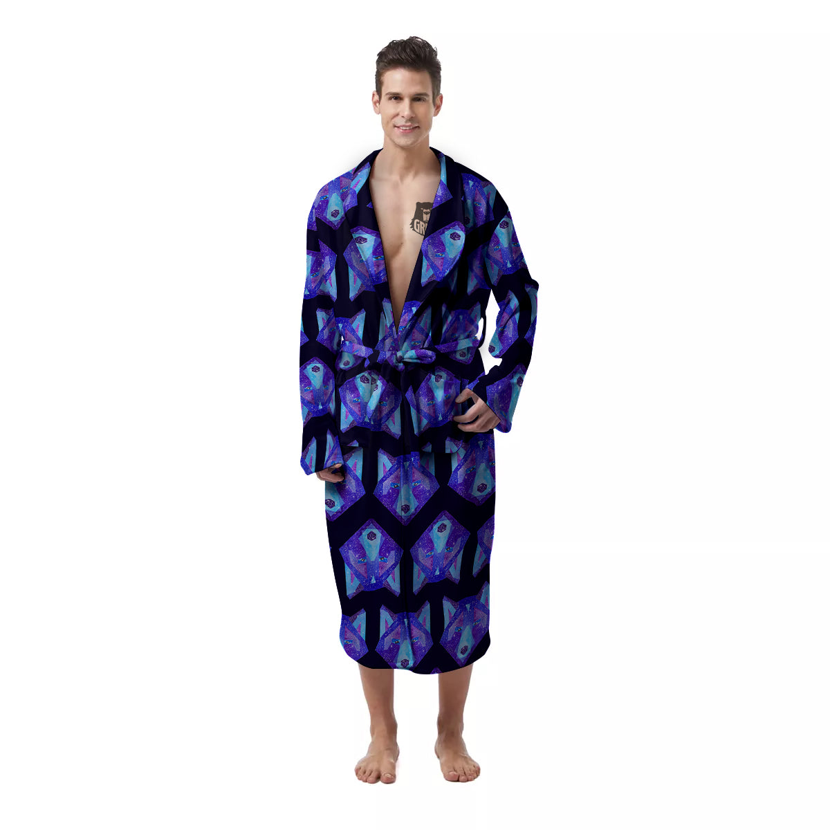 Cosmic Polygonal Wolf Print Pattern Men's Robe-grizzshop