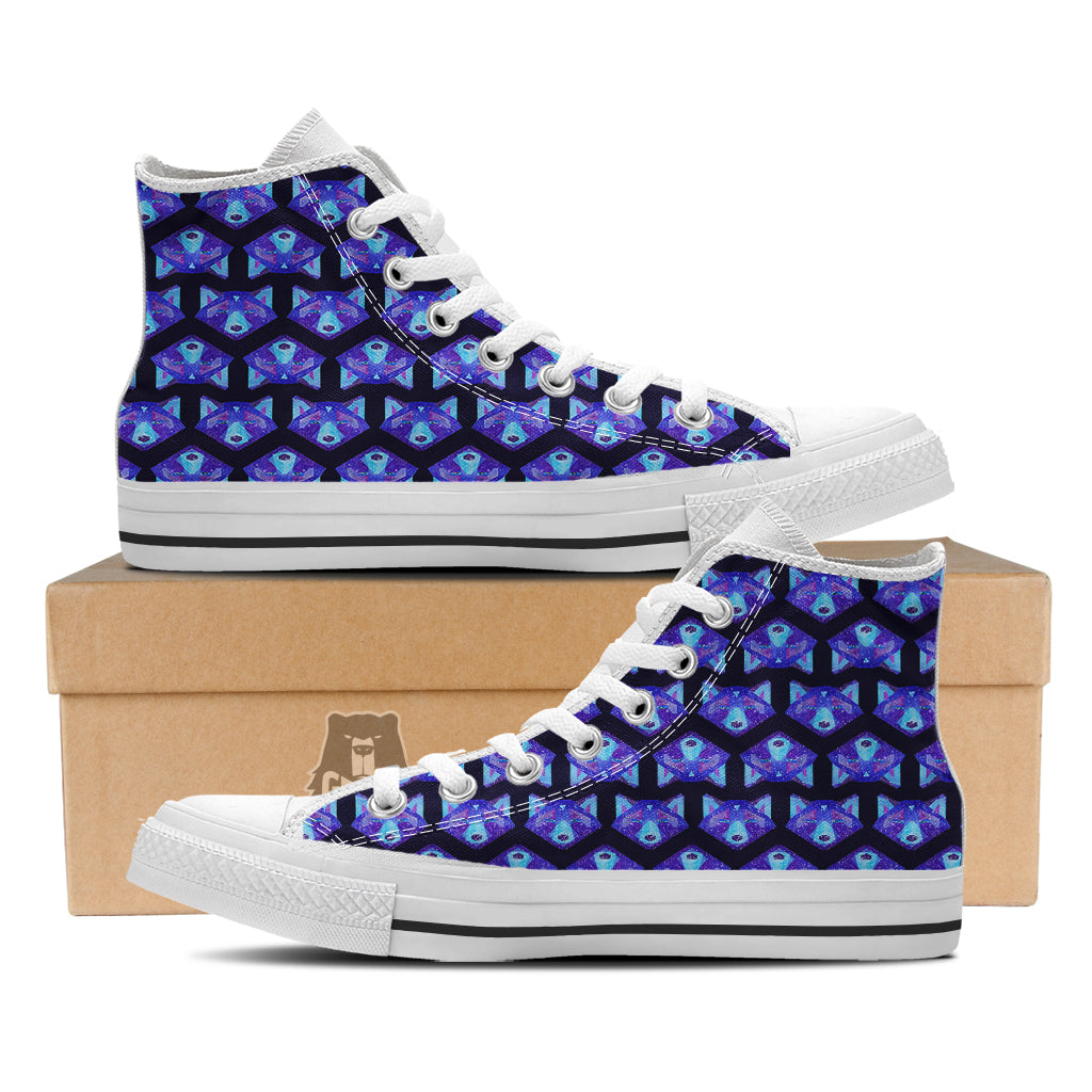 Cosmic Polygonal Wolf Print Pattern White High Top Shoes-grizzshop