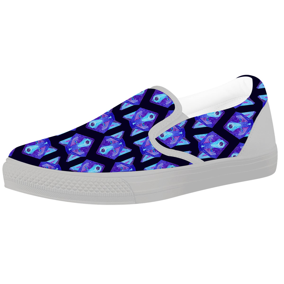 Cosmic Polygonal Wolf Print Pattern White Slip On Shoes-grizzshop