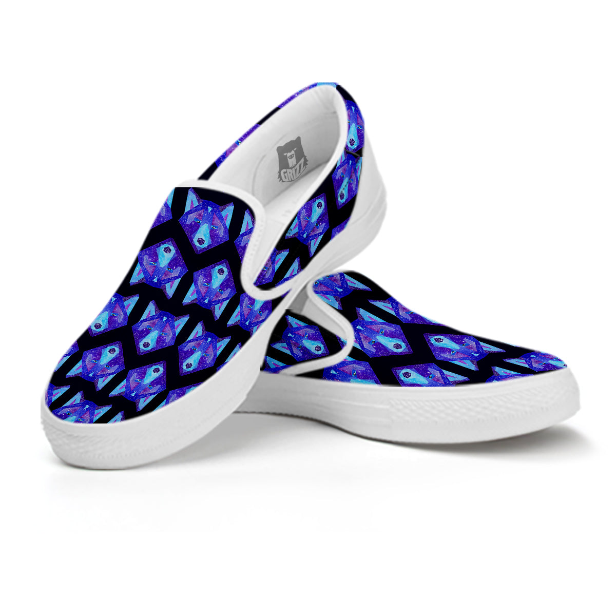 Cosmic Polygonal Wolf Print Pattern White Slip On Shoes-grizzshop