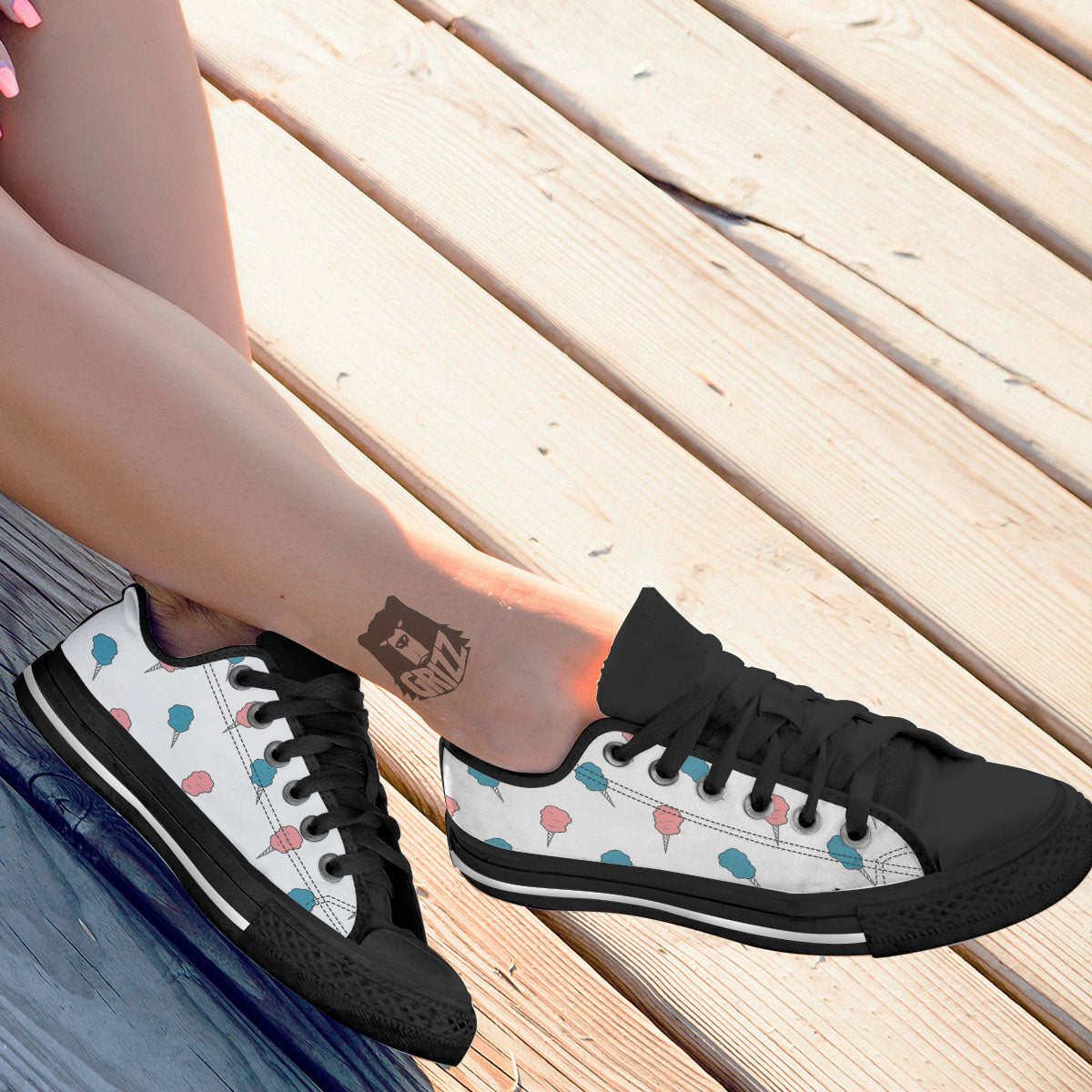 Cotton Candy Blue And Pink Print Pattern Black Low Top Shoes-grizzshop