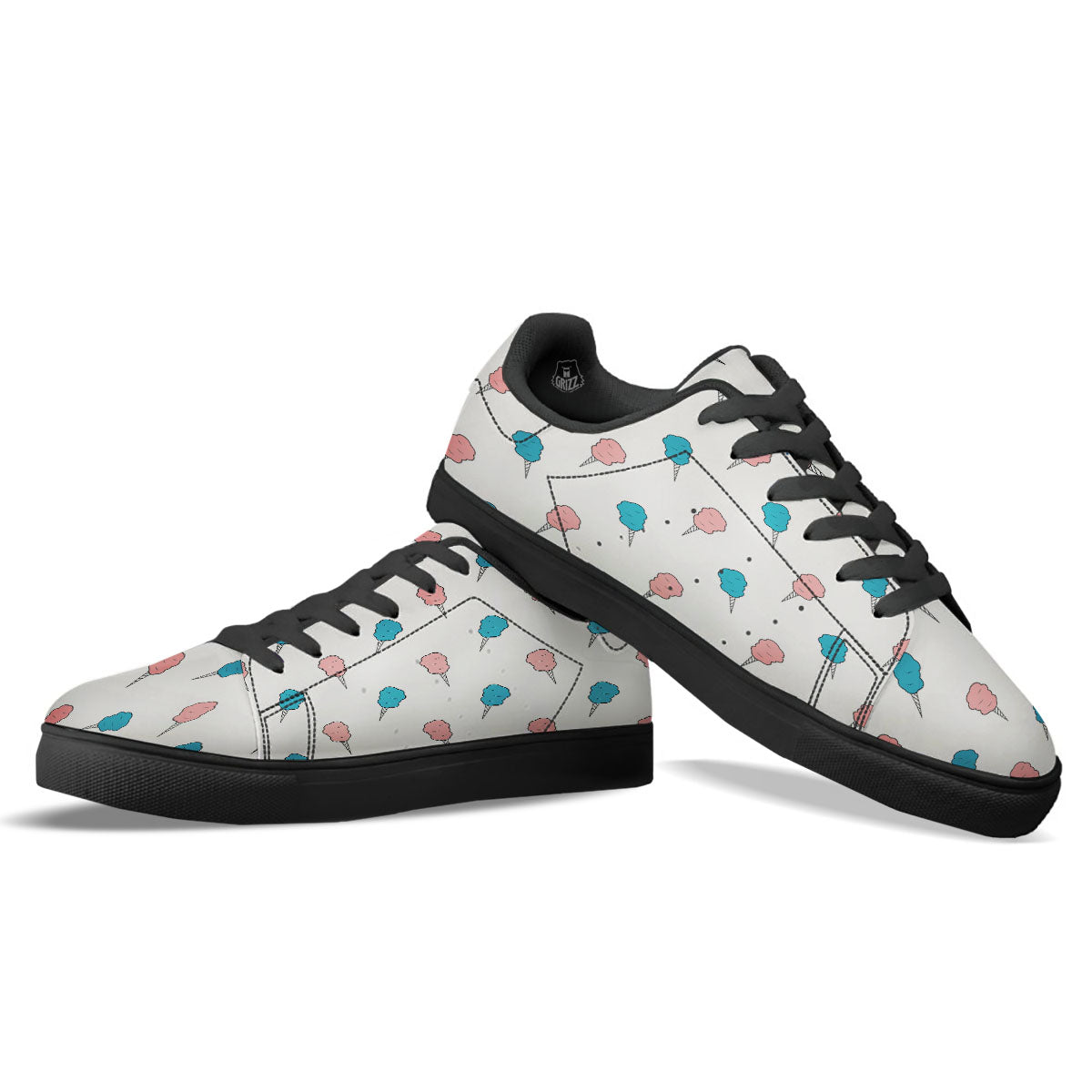Cotton Candy Blue And Pink Print Pattern Black Low Top Sneakers-grizzshop