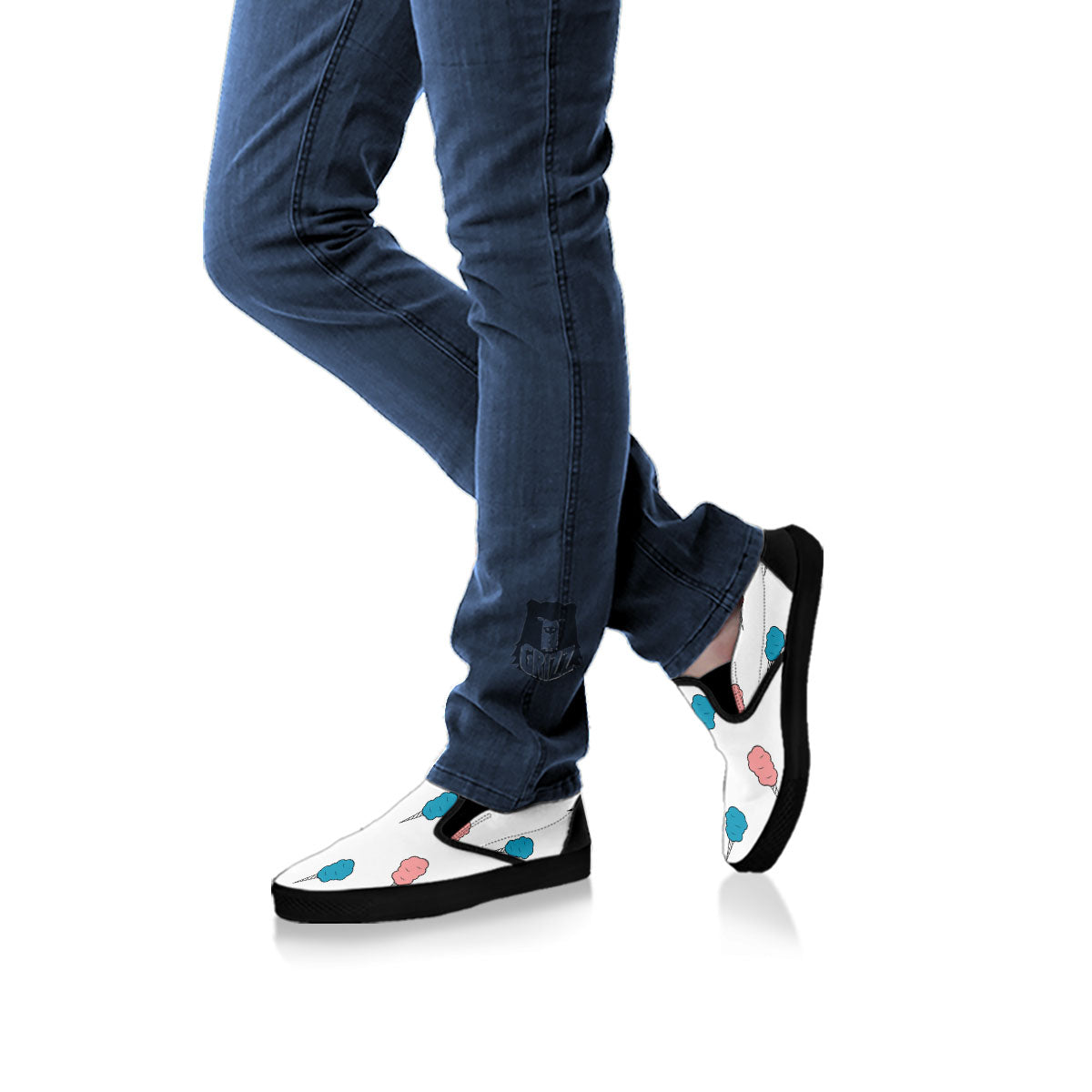 Cotton Candy Blue And Pink Print Pattern Black Slip On Shoes-grizzshop