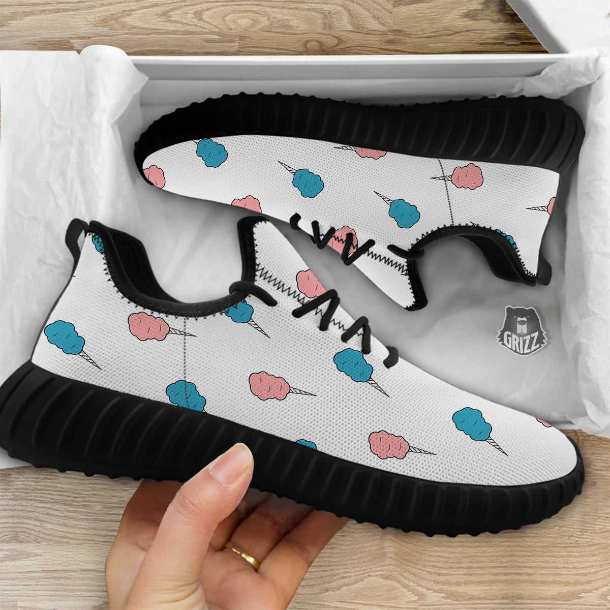 Cotton Candy Blue And Pink Print Pattern Black Walking Shoes-grizzshop