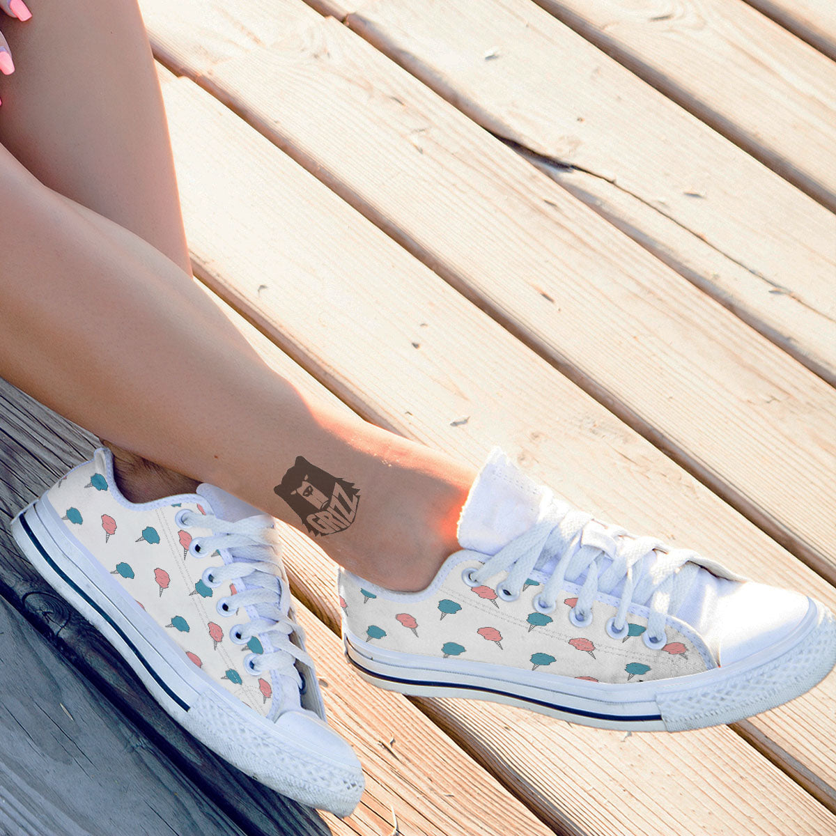 Cotton Candy Blue And Pink Print Pattern White Low Top Shoes-grizzshop