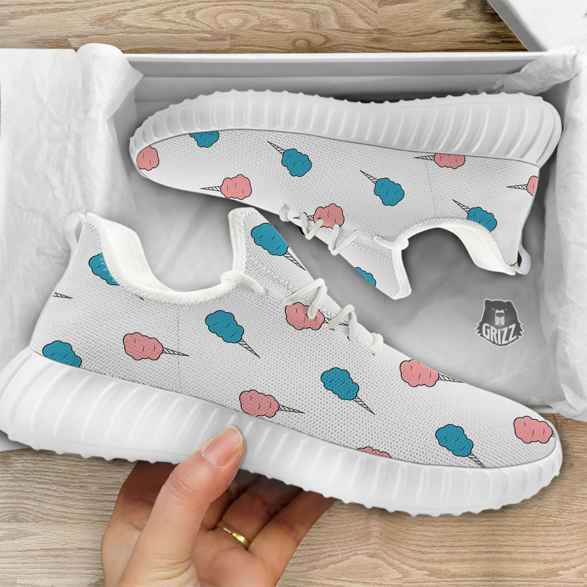 Cotton Candy Blue And Pink Print Pattern White Walking Shoes-grizzshop