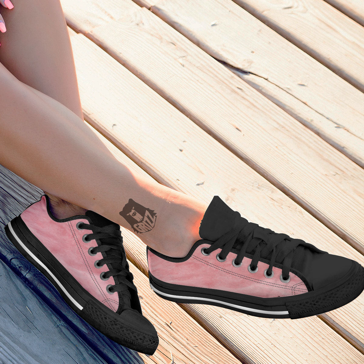 Cotton Candy Pink Print Black Low Top Shoes-grizzshop