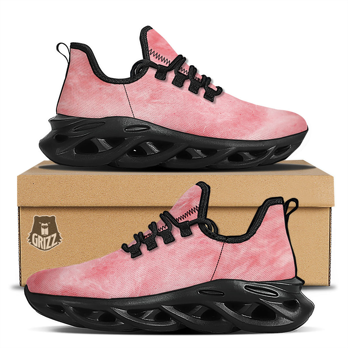 Cotton Candy Pink Print Black Running Shoes-grizzshop