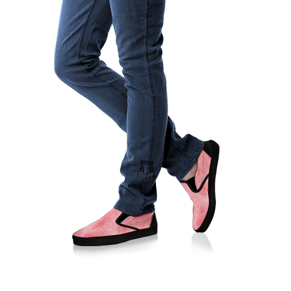 Cotton Candy Pink Print Black Slip On Shoes-grizzshop
