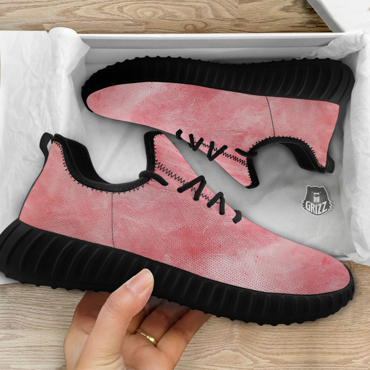 Cotton Candy Pink Print Black Walking Shoes-grizzshop