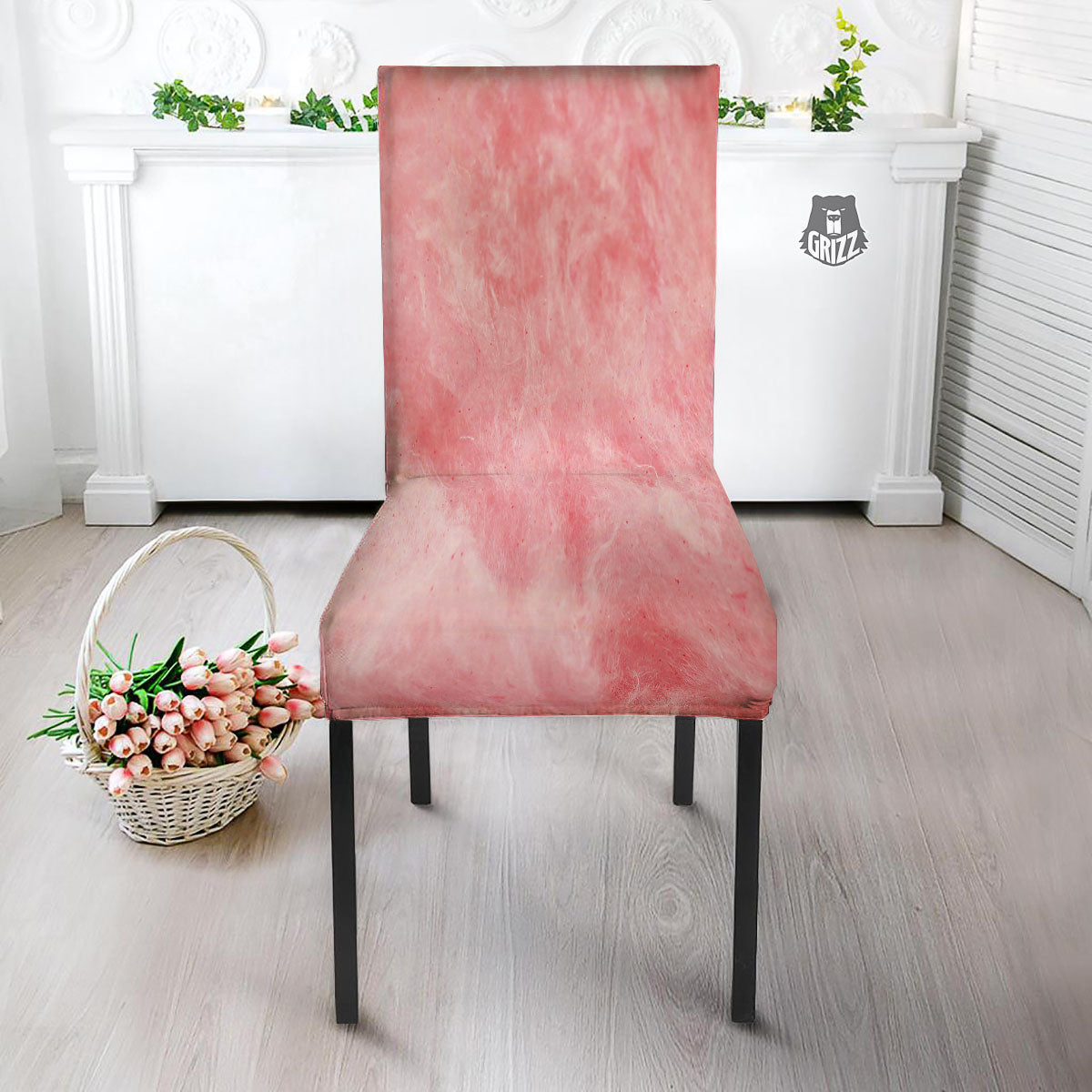 Cotton Candy Pink Print Dining Chair Slipcover-grizzshop