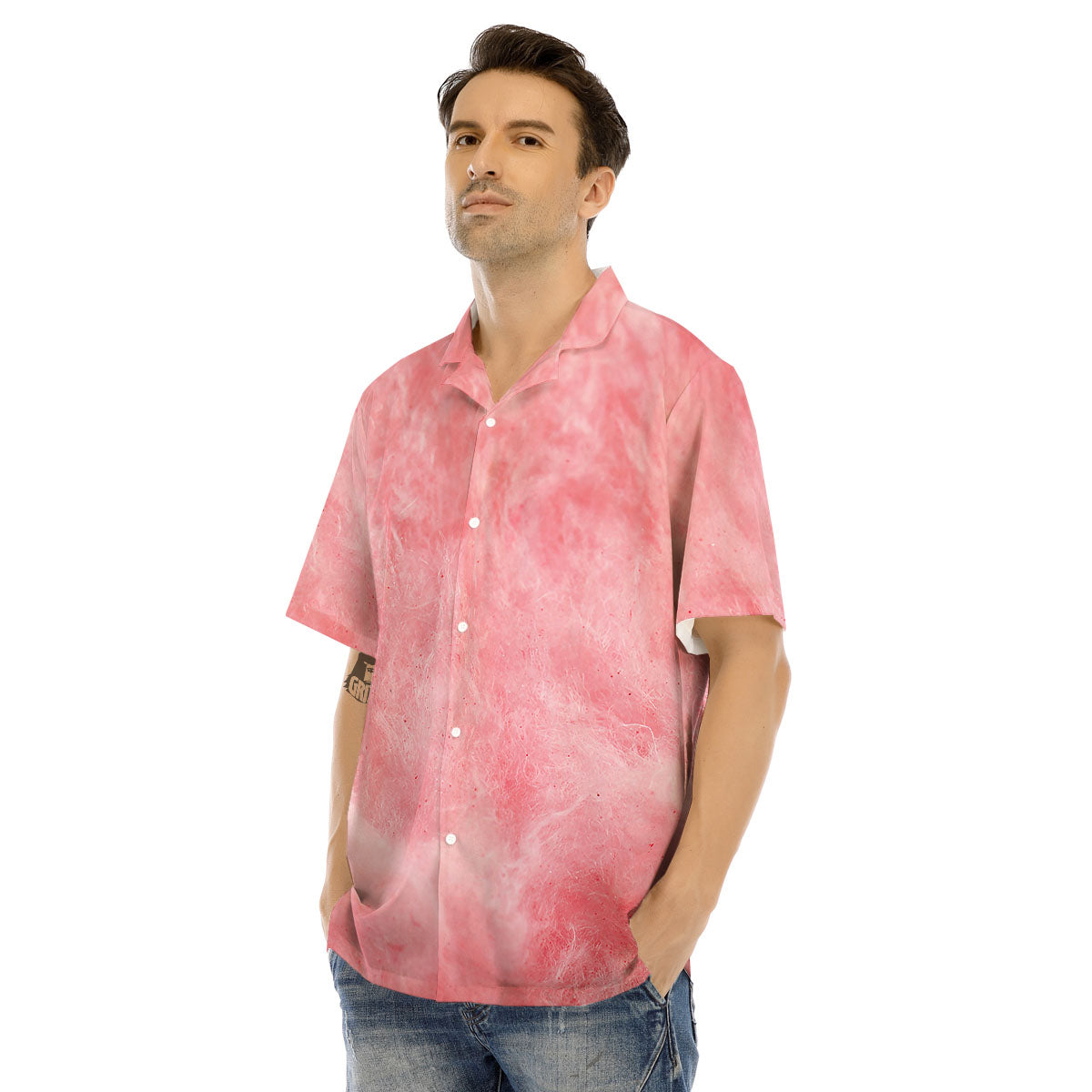 Cotton Candy Pink Print Men's Hawaiian Shirt-grizzshop