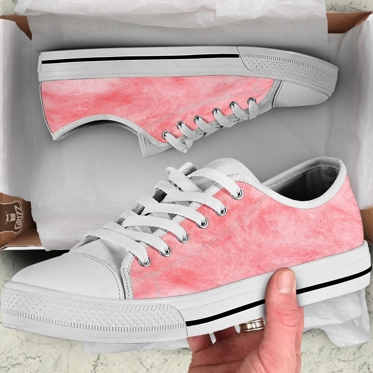 Cotton Candy Pink Print White Low Top Shoes-grizzshop