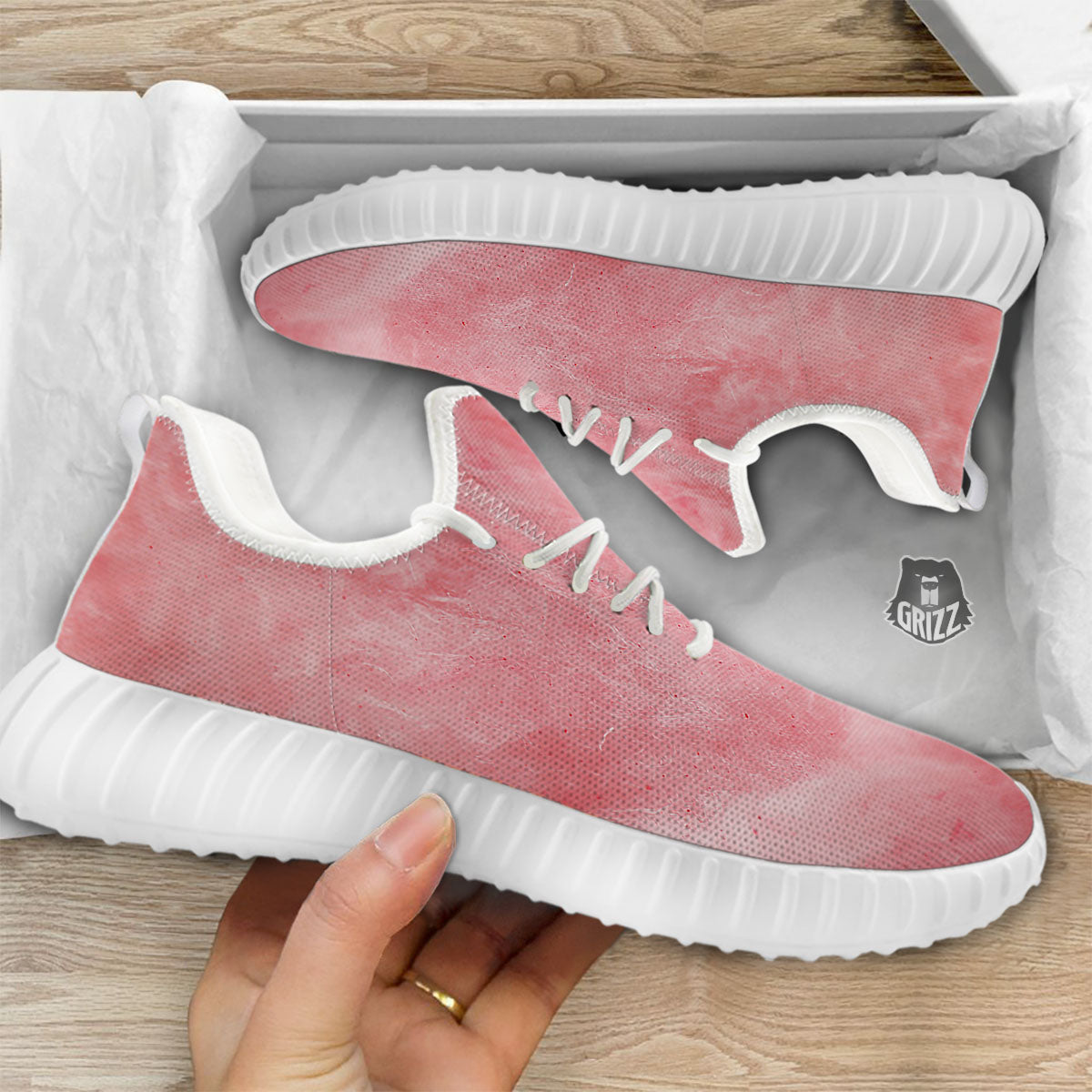 Cotton Candy Pink Print White Walking Shoes-grizzshop