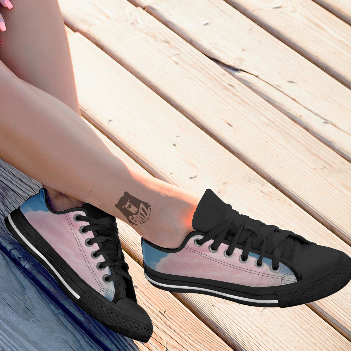 Cotton Candy Sweet Print Black Low Top Shoes-grizzshop