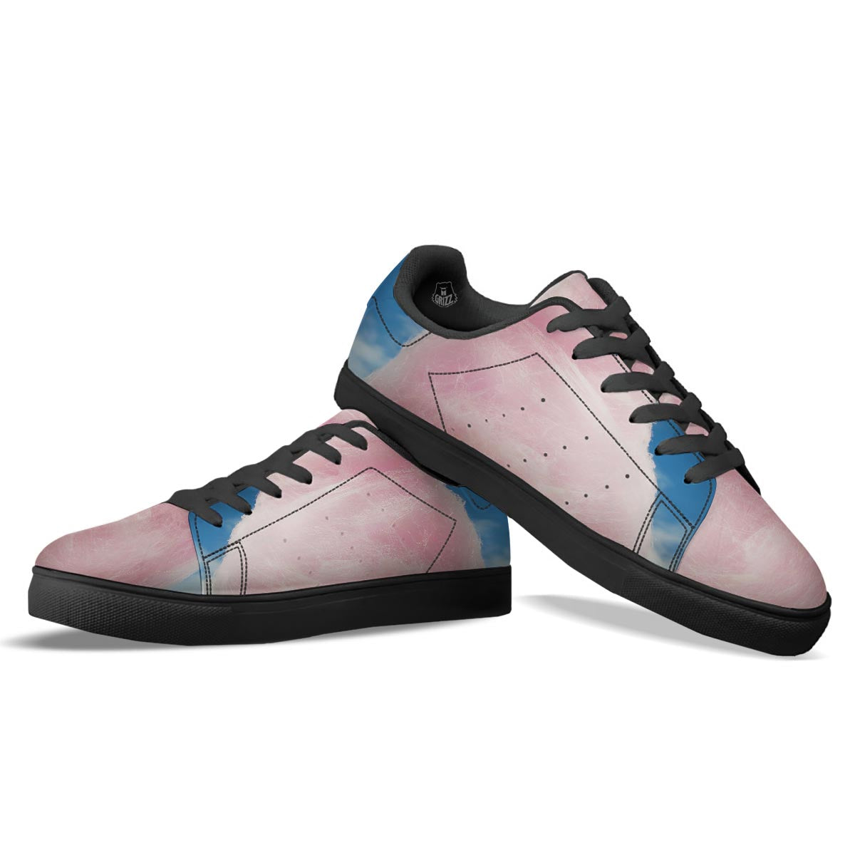 Cotton Candy Sweet Print Black Low Top Sneakers-grizzshop