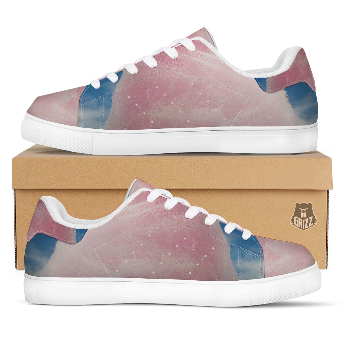 Cotton Candy Sweet Print White Low Top Sneakers-grizzshop