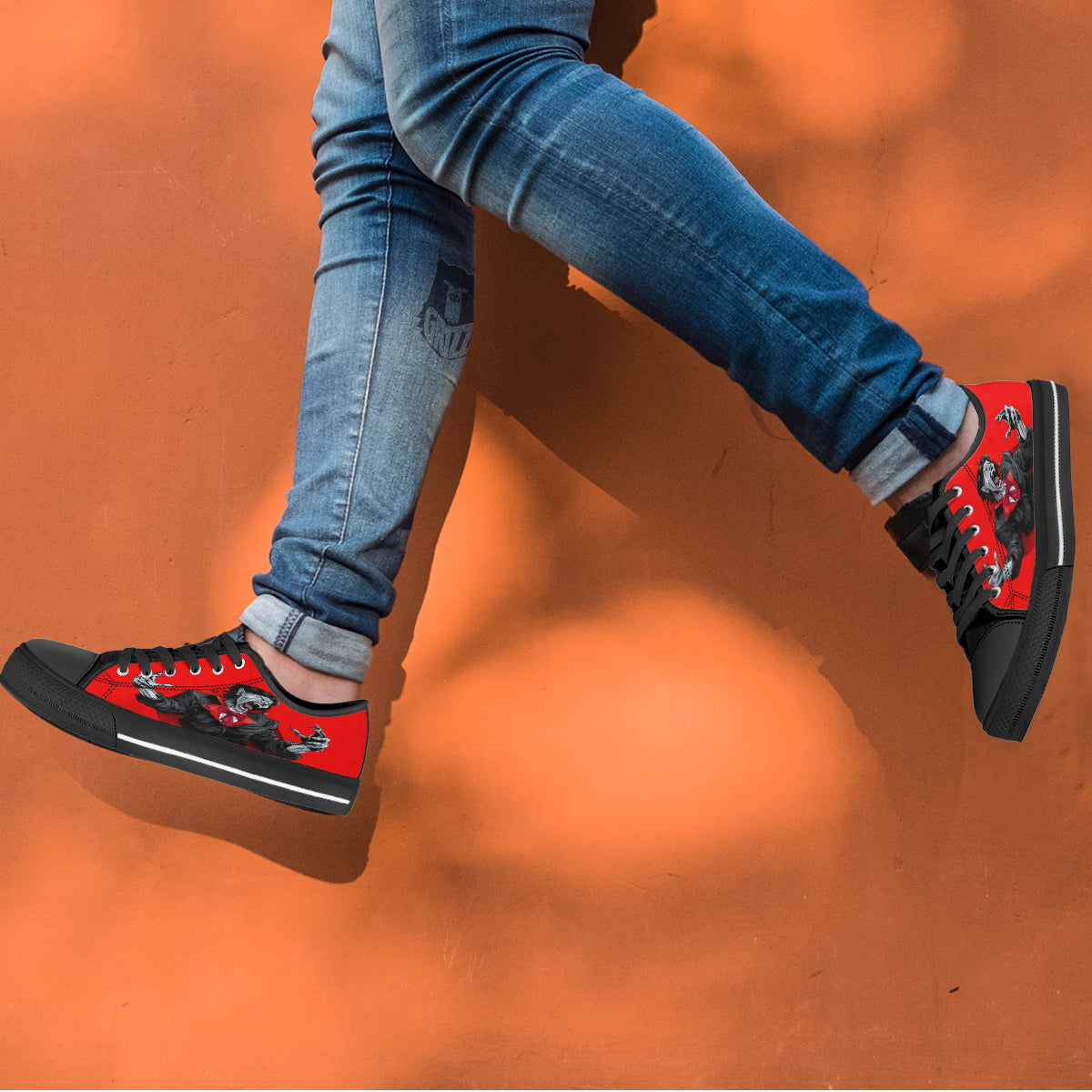 Count Dracula Print Black Low Top Shoes-grizzshop