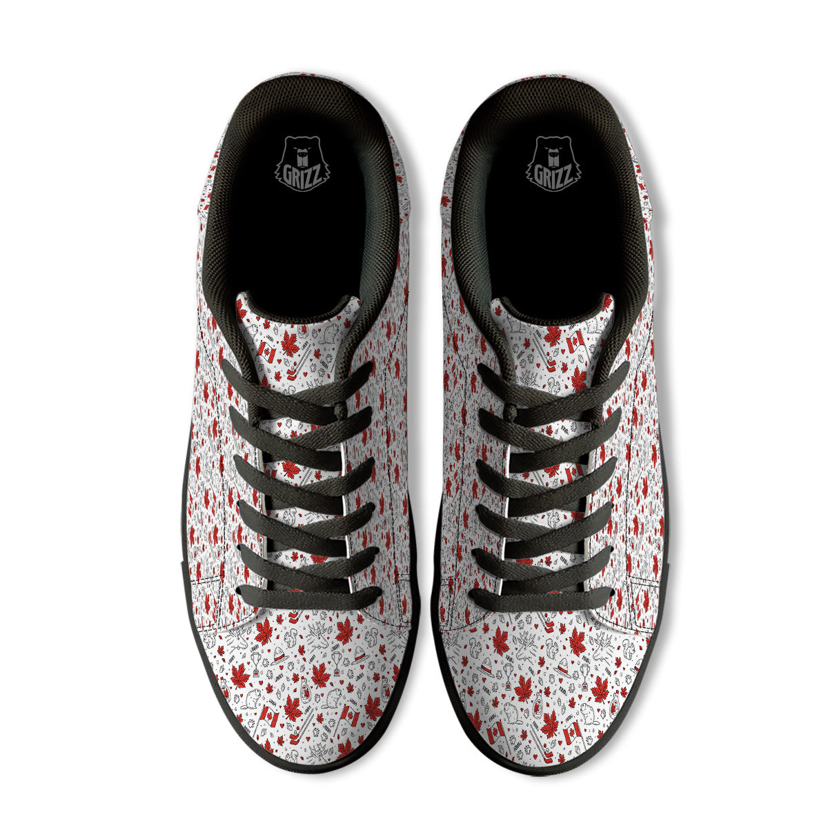 Country Canada Print Pattern Black Low Top Sneakers-grizzshop