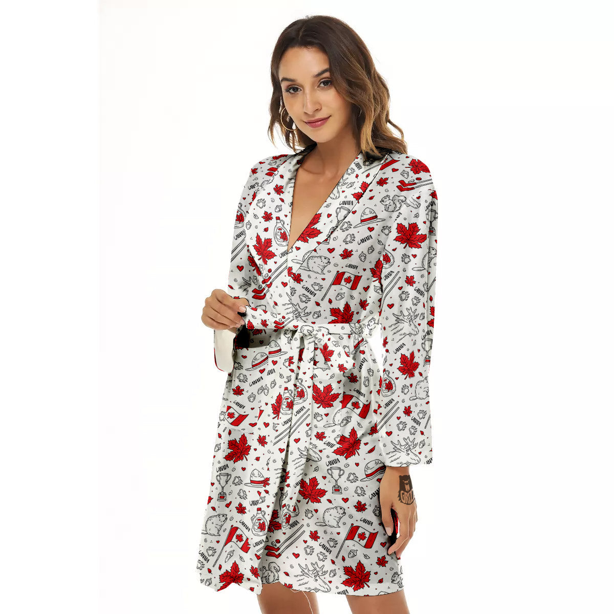 Country Canada Print Pattern Women's Robe-grizzshop