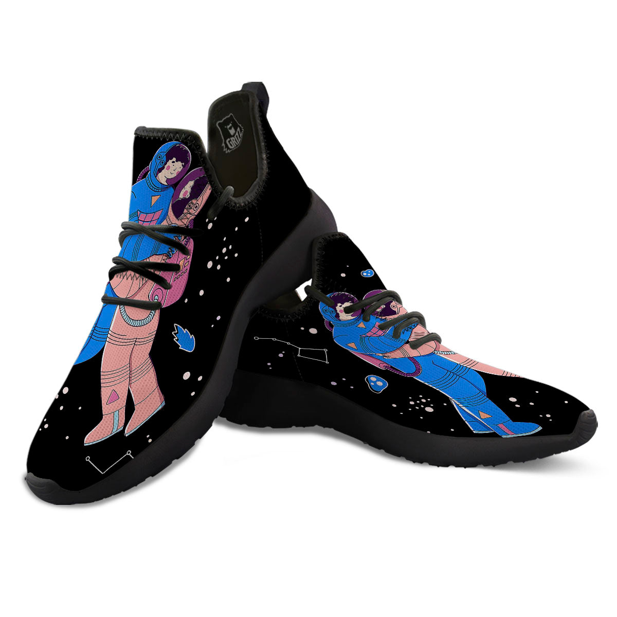 Couple Astronaut Travel In Space Print Black Athletic Shoes-grizzshop