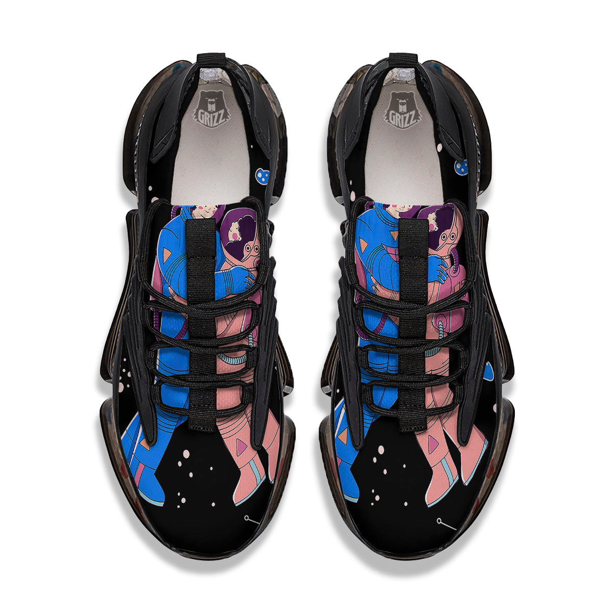 Couple Astronaut Travel In Space Print Black Gym Shoes-grizzshop