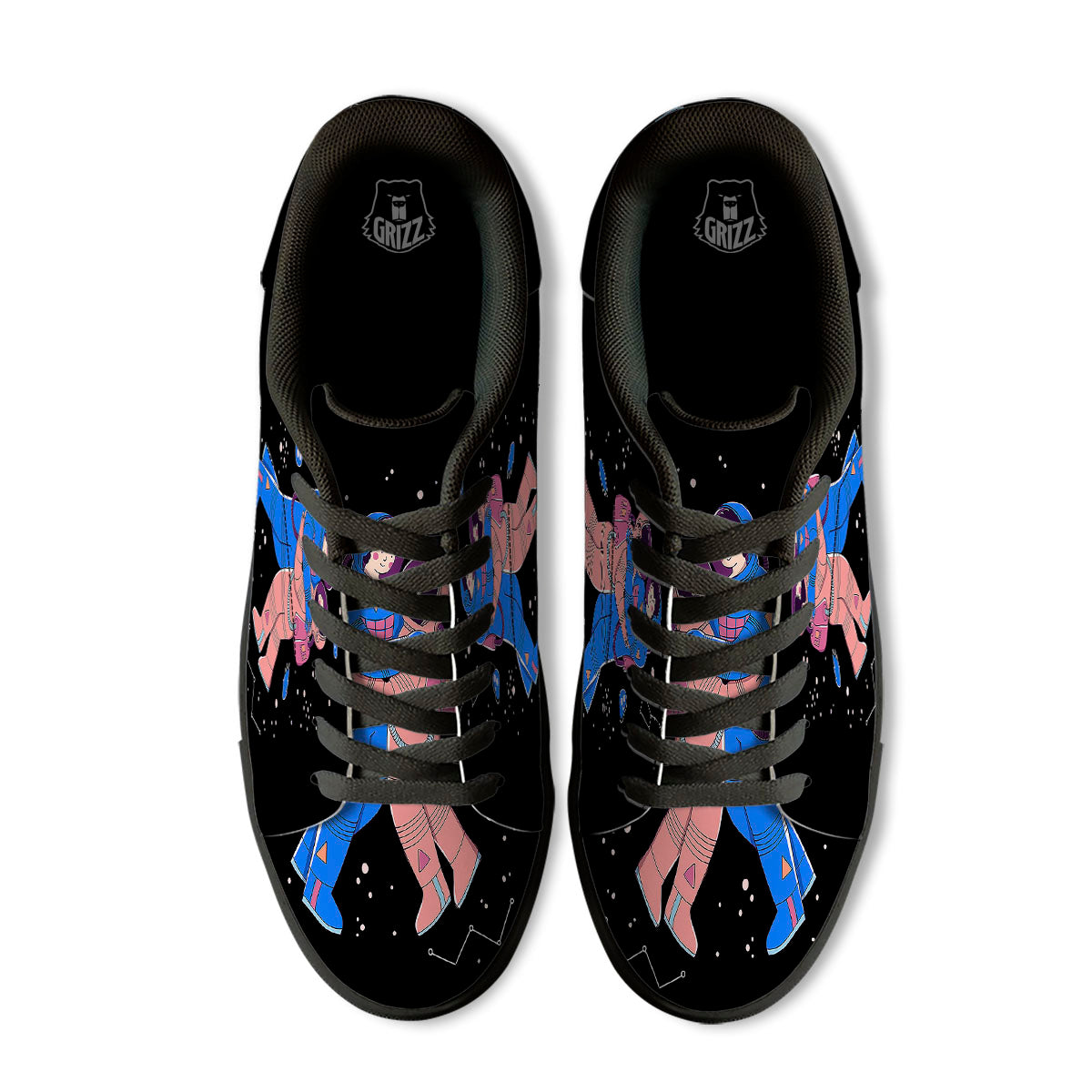 Couple Astronaut Travel In Space Print Black Low Top Sneakers-grizzshop