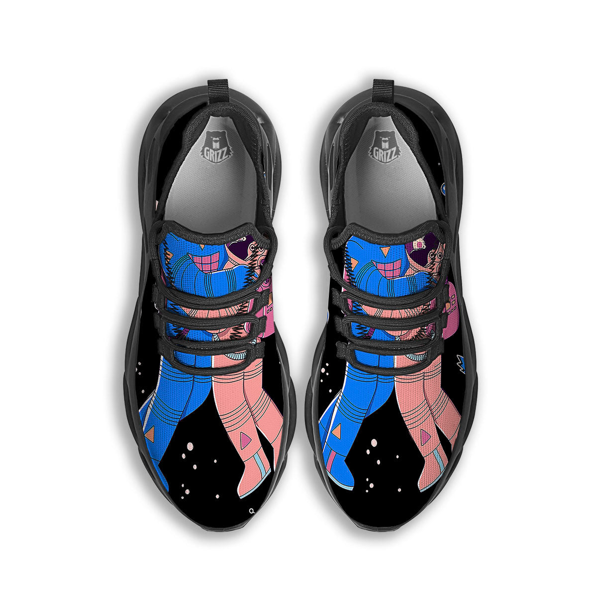 Couple Astronaut Travel In Space Print Black Running Shoes-grizzshop