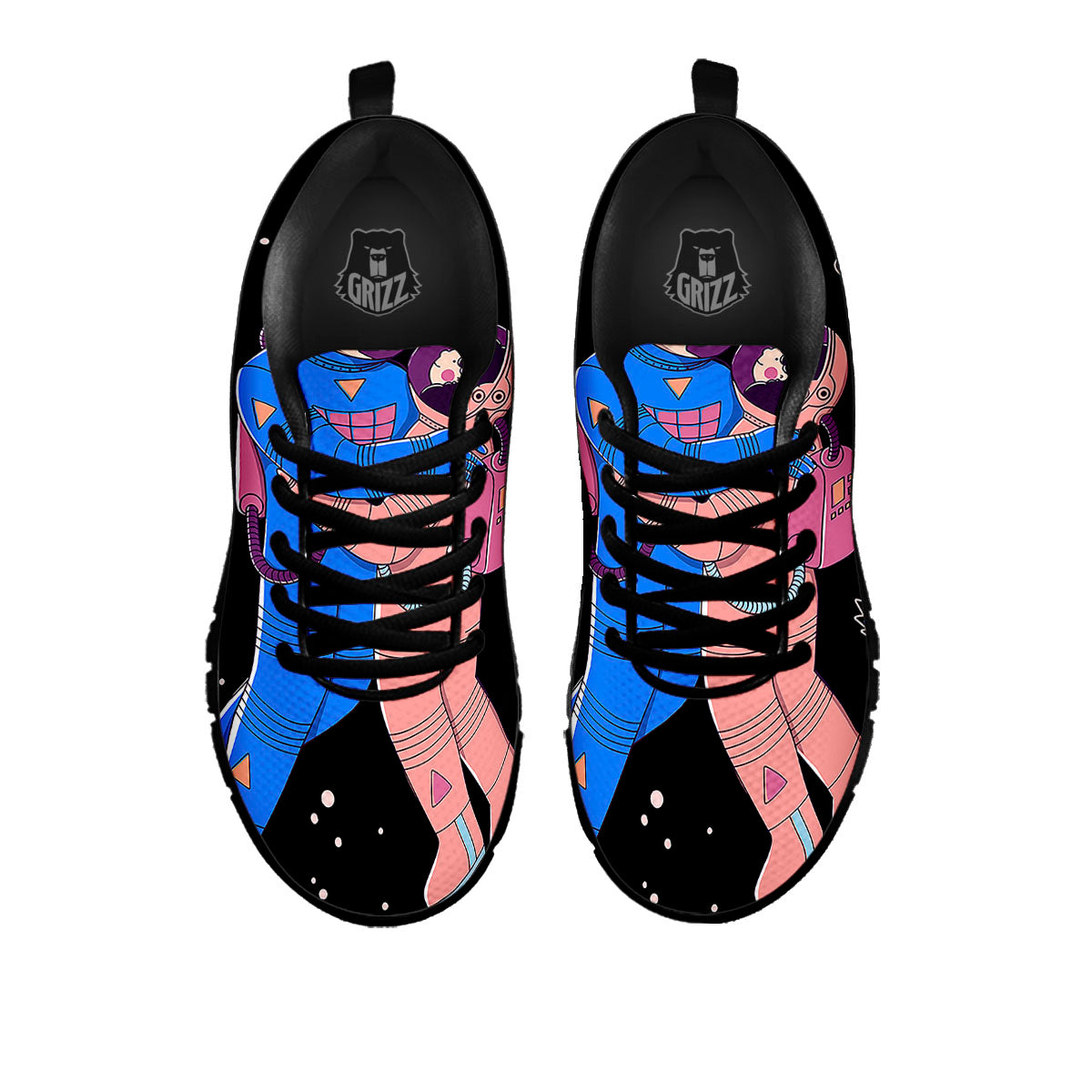 Couple Astronaut Travel In Space Print Black Sneaker-grizzshop