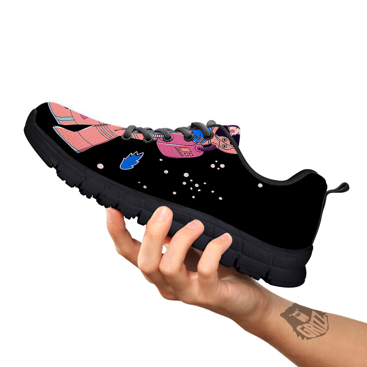 Couple Astronaut Travel In Space Print Black Sneaker-grizzshop