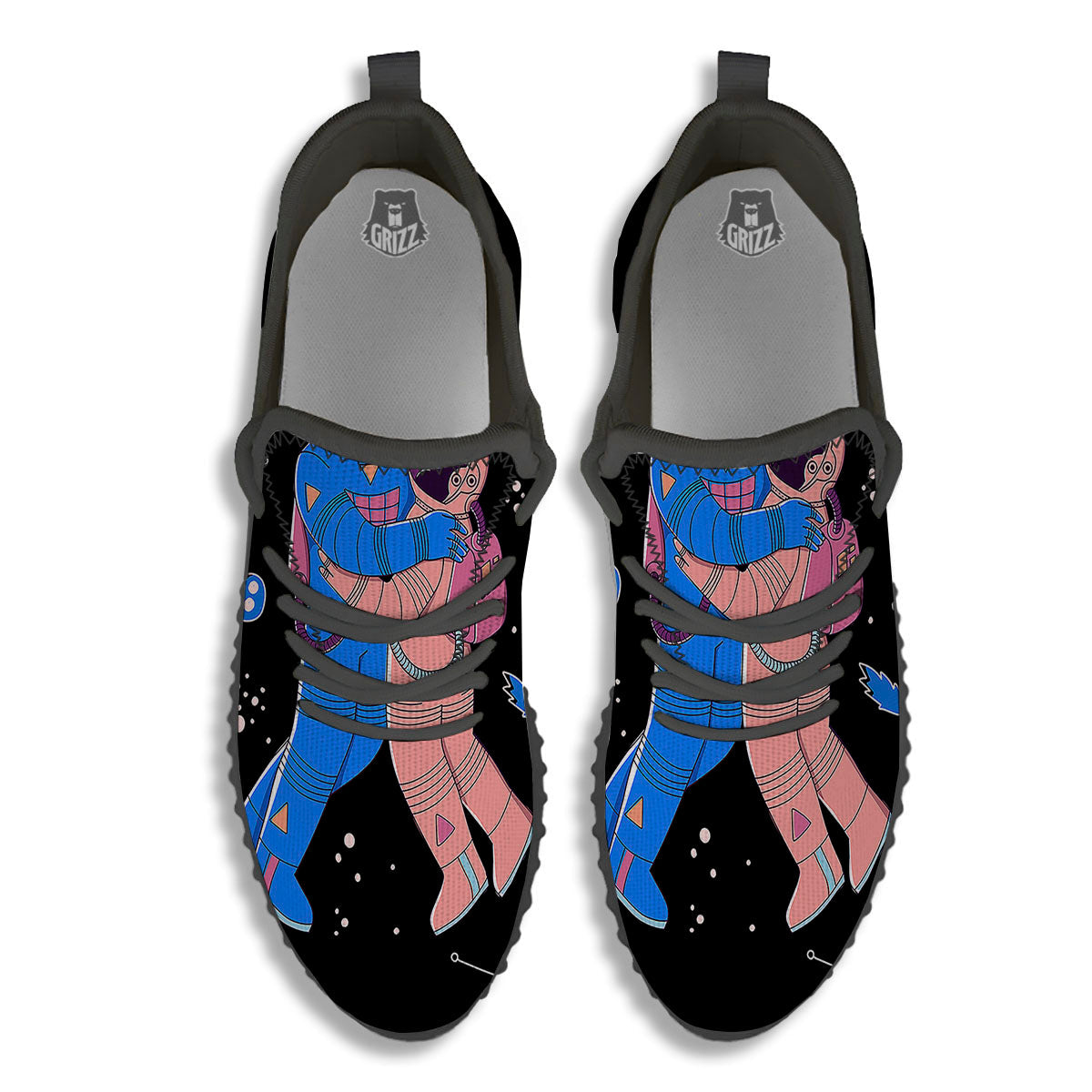 Couple Astronaut Travel In Space Print Black Walking Shoes-grizzshop