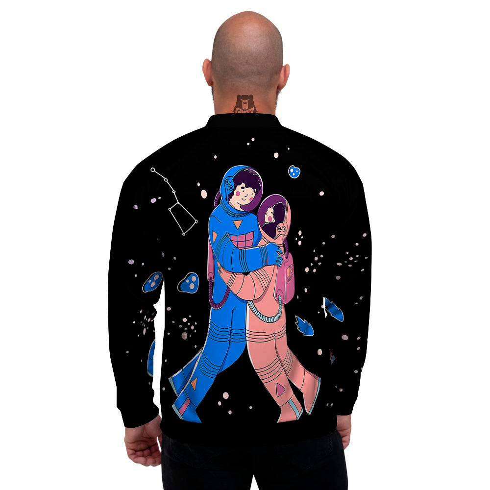 Couple Astronaut Travel In Space Print Men's Bomber Jacket-grizzshop