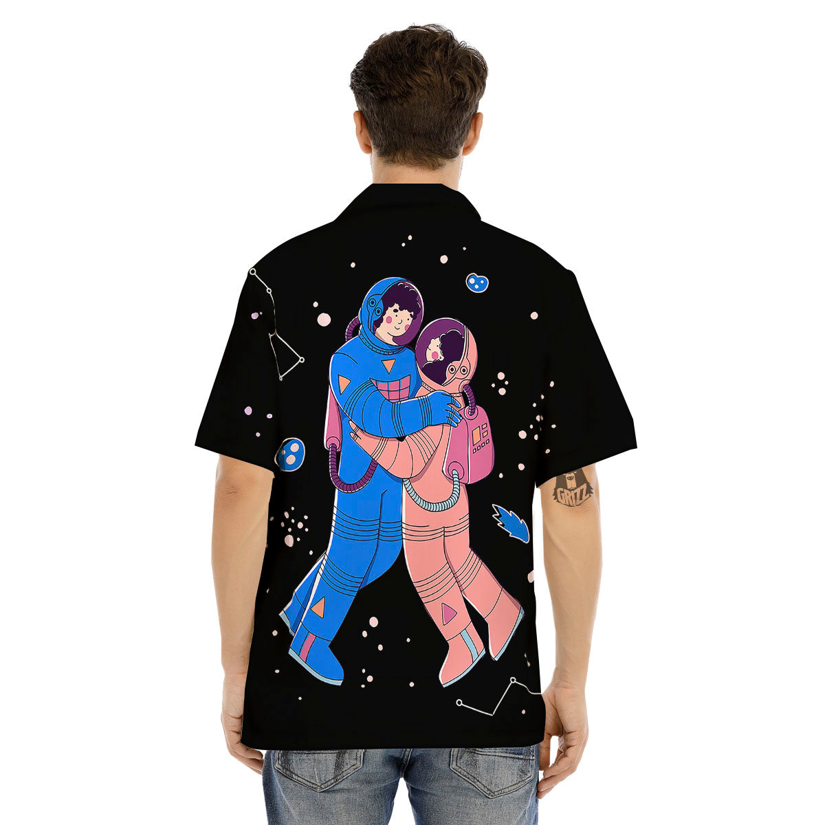 Couple Astronaut Travel In Space Print Men's Hawaiian Shirt-grizzshop