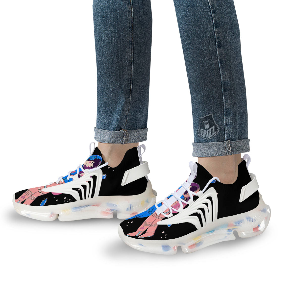 Couple Astronaut Travel In Space Print White Gym Shoes-grizzshop
