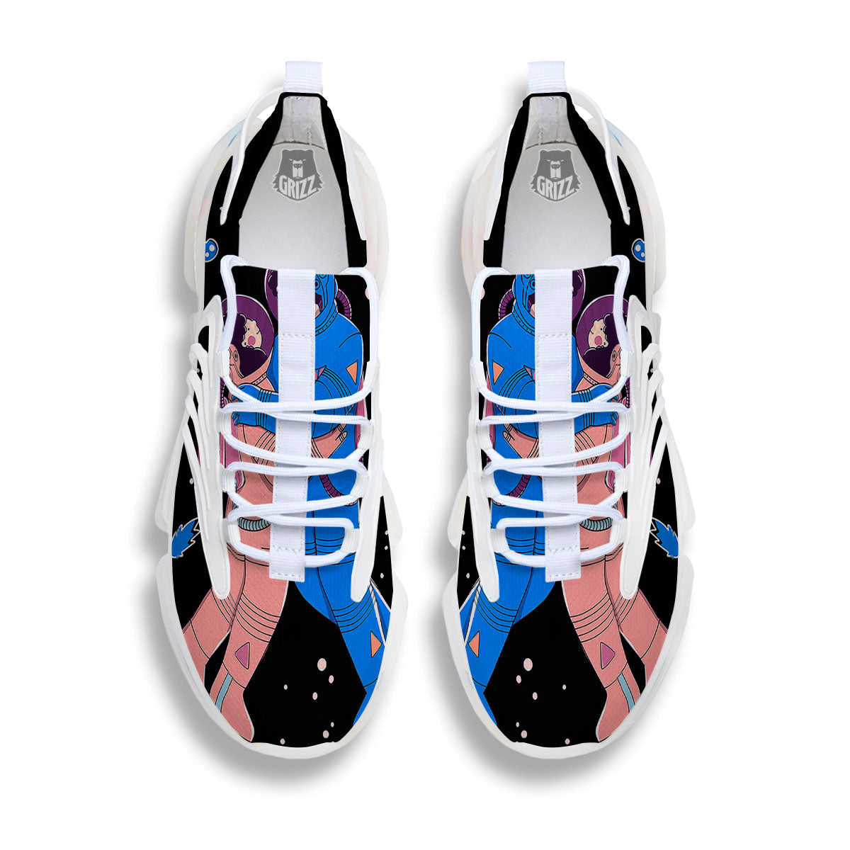 Couple Astronaut Travel In Space Print White Gym Shoes-grizzshop