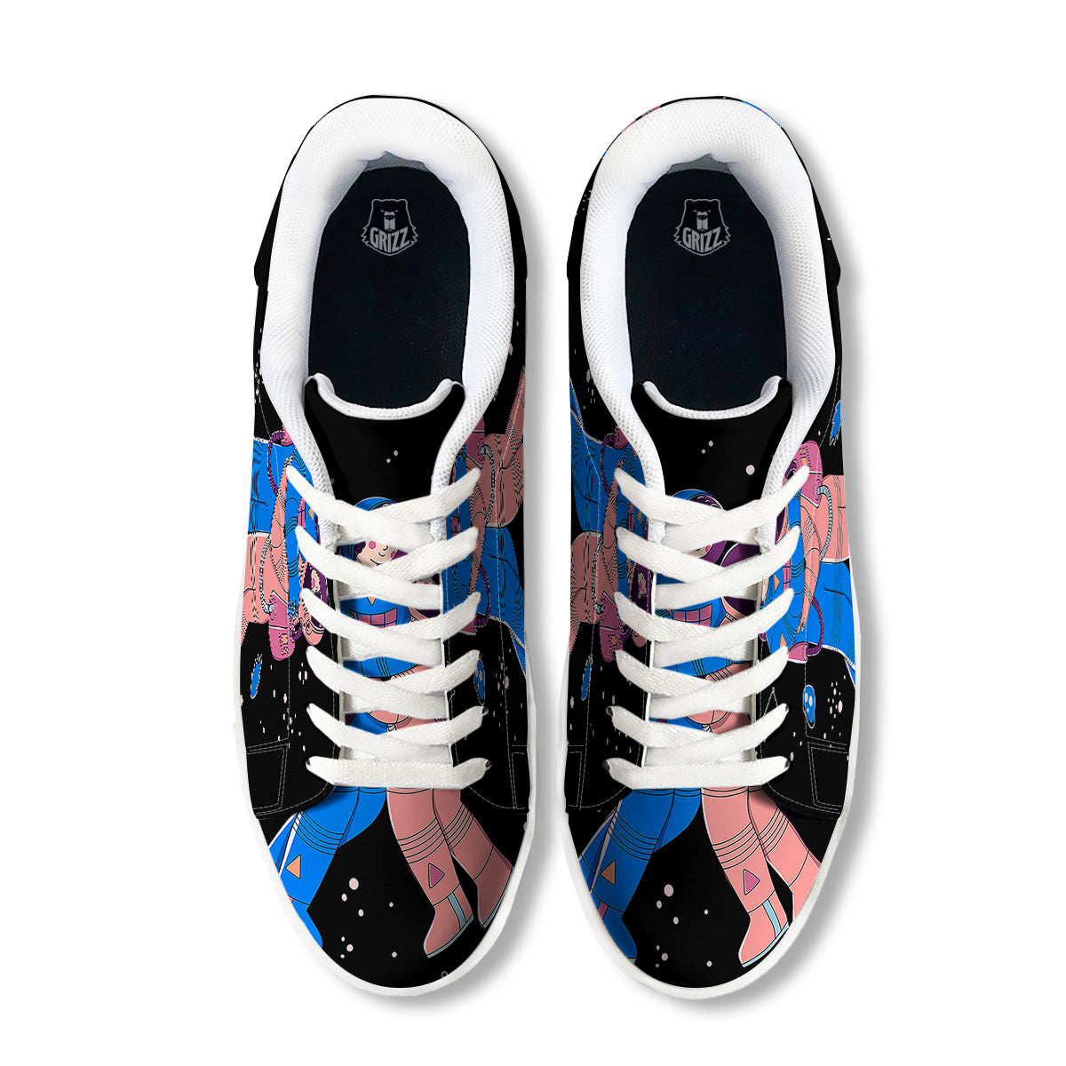 Couple Astronaut Travel In Space Print White Low Top Sneakers-grizzshop
